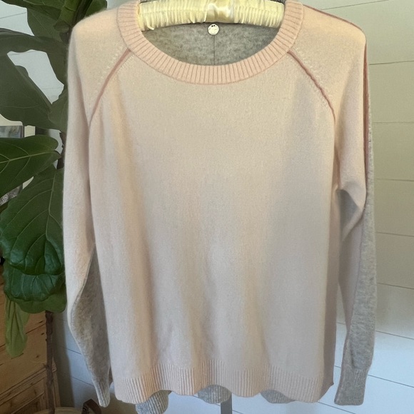 Margaret O’Leary 100% Cashmere Colorblock Sweater Gray & Pink | Size Large - Picture 3 of 8
